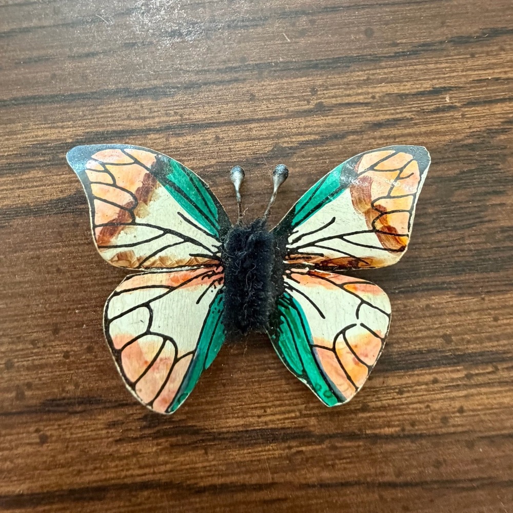 Vintage Hand Painted Metal Butterfly Folk Art Magnet Fridge Decor